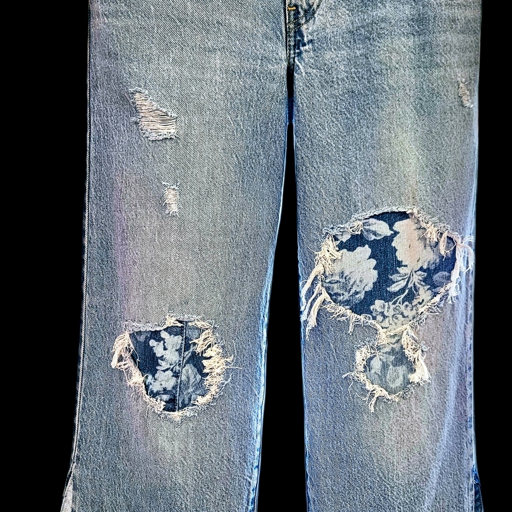 UPCYCLED ☆ HANDMADE "Levis" ROSE DENIM PATCHWORK & BELL BOTTOM INSETS! SZ 23